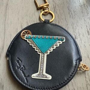 Tory Burch Black Leather Coin Purse with Martini Design